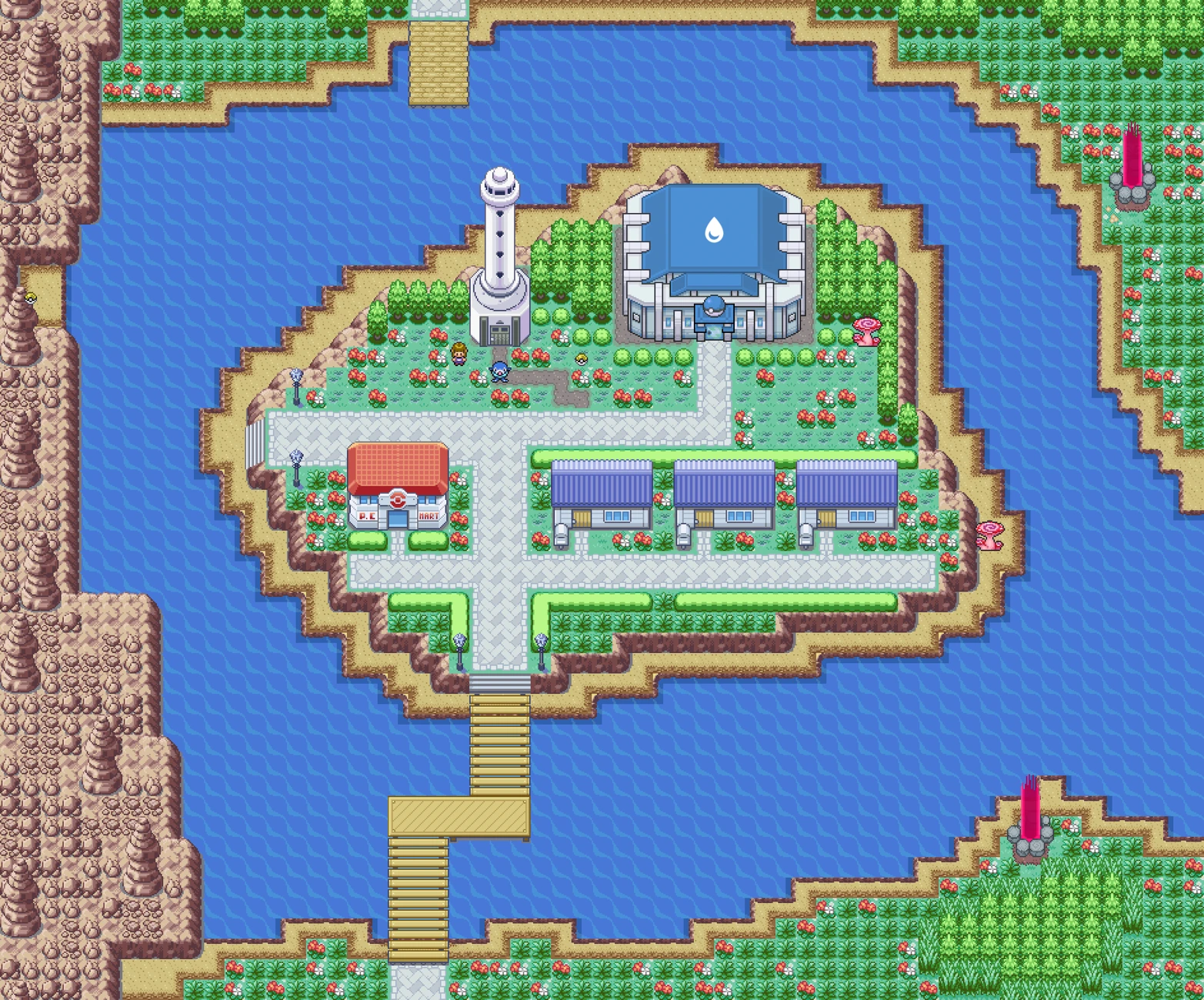 Lago Espejo, con agua, caminos y vegetación del juego